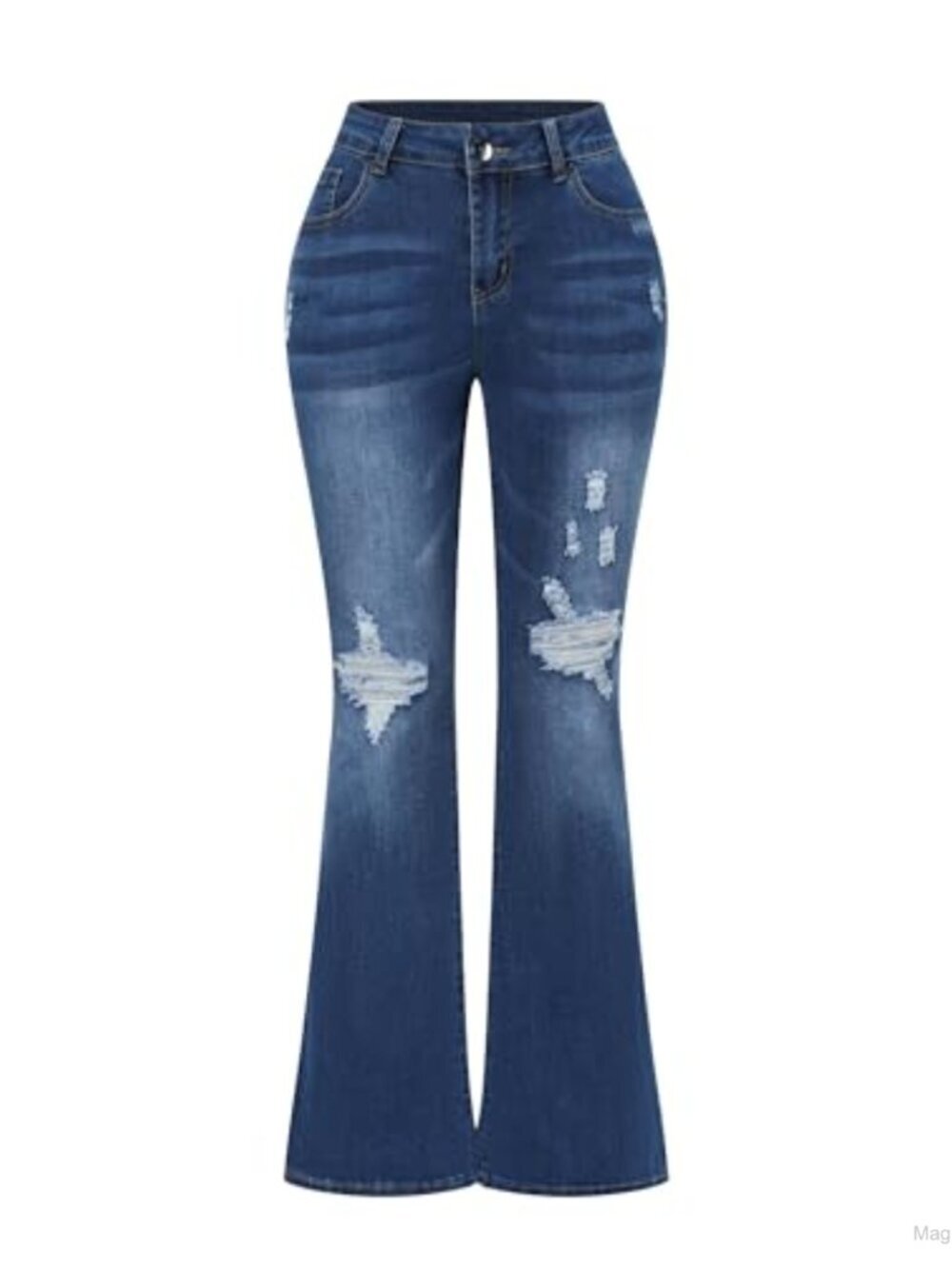 Stretchy Mid Rise Flare Jeans Distressed Bell Bottom Denim Pants Women 31.5